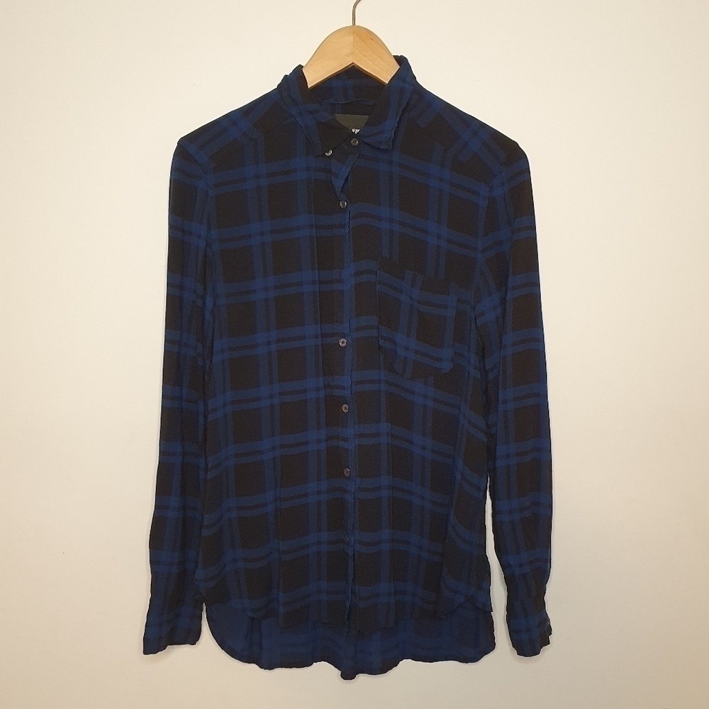 Aritzia Wilfred Free Blue & Black Plaid Shirt Size XS